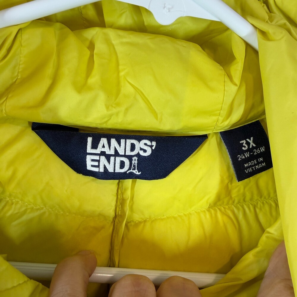 Lands' End Womens 3X 24W-26W Yellow Down Puffer Jacket Hooded Quilted - Picture 2 of 12